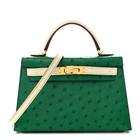 HERMES Ostrich Horseshoe Mini Kelly Sellier 20 Vert Vertigo 